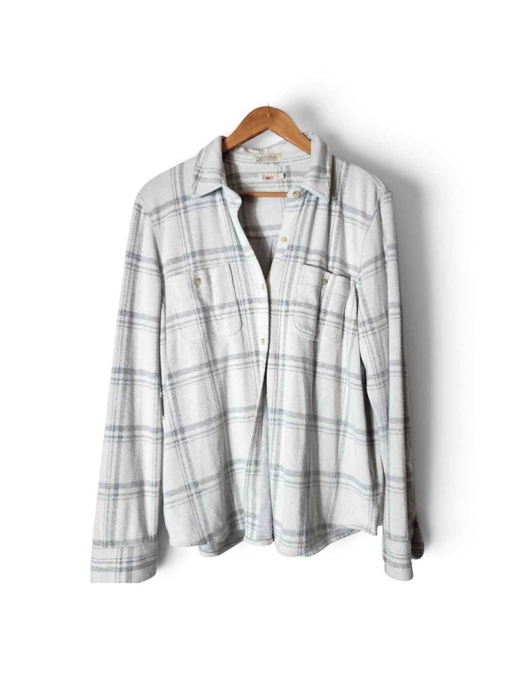 Faherty Gray and White Plaid Utility Shacket Size XL